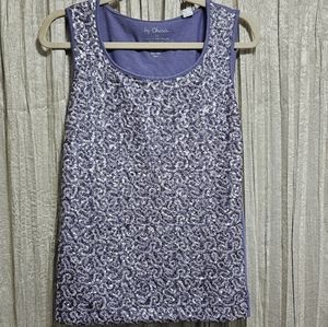 Chico's Shimmier Glimmer Sequin Sleeveless Tank Top. Plum Frost size 2 (12-14)
